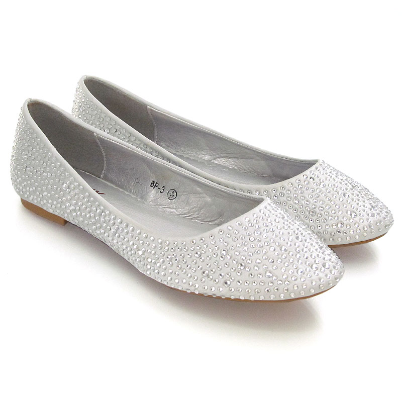 New Womens Brial Diamante Ladies Sparkly Slip On Bridesmaid Shoes ...